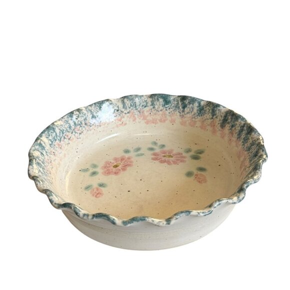 Vintage JMJ Studio Pottery Pie Plate 9.5" - Stoneware, Fluted Edge, Signed - Picture 2 of 10